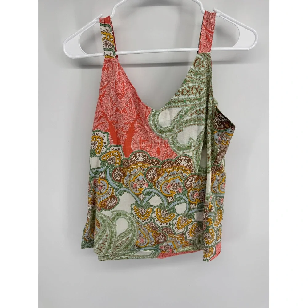 Tommy Hilfiger Womens Multicolor Paisley Ruffle V-Neck Tank Top Size M - Picture 3 of 4